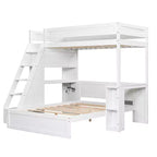 Letto a castello matrimoniale XL grigio/bianco con scrivania e scaffali, 2 posti letto