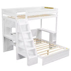 Letto a castello matrimoniale XL grigio/bianco con scrivania e scaffali, 2 posti letto