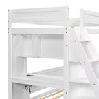 Letto a castello matrimoniale XL grigio/bianco con scrivania e scaffali, 2 posti letto