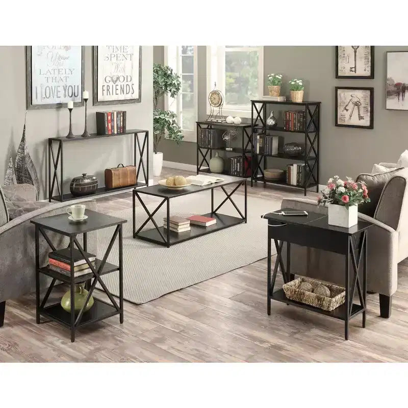 4-Tier Bookcase, Open Shelf Storage Unit – Black / Black Cherry / Brown