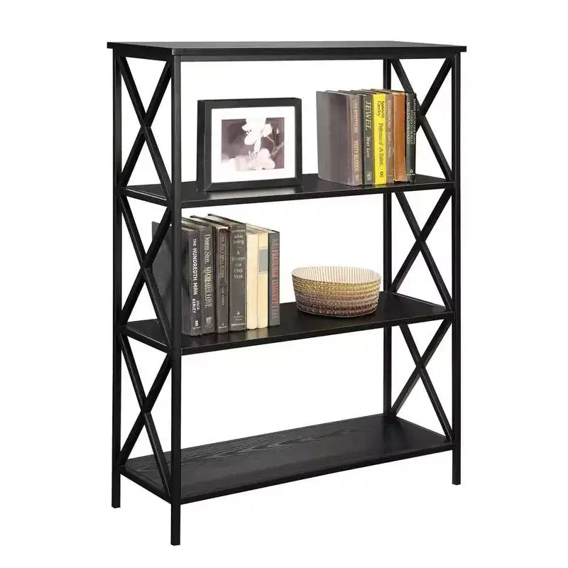 4-Tier Bookcase, Open Shelf Storage Unit – Black / Black Cherry / Brown