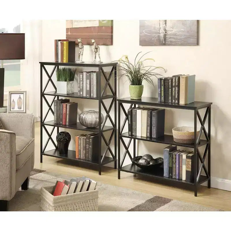 Libreria a 4 ripiani, Scaffale aperto – Nero / Ciliegio Nero / Marrone