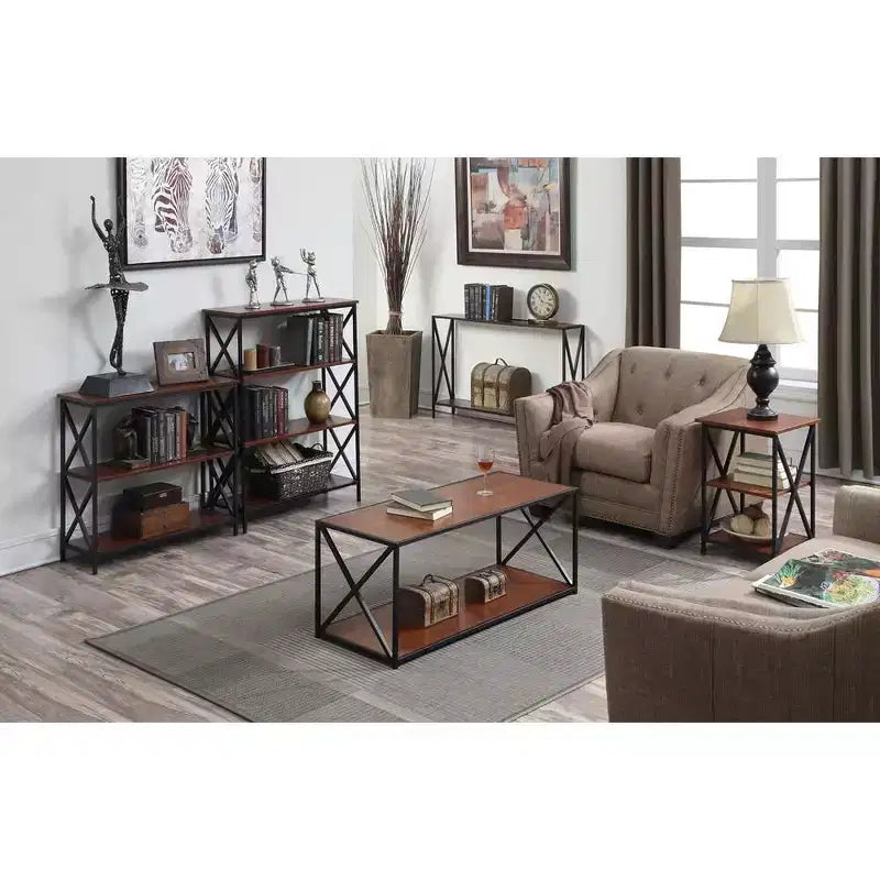 Libreria a 4 ripiani, Scaffale aperto – Nero / Ciliegio Nero / Marrone