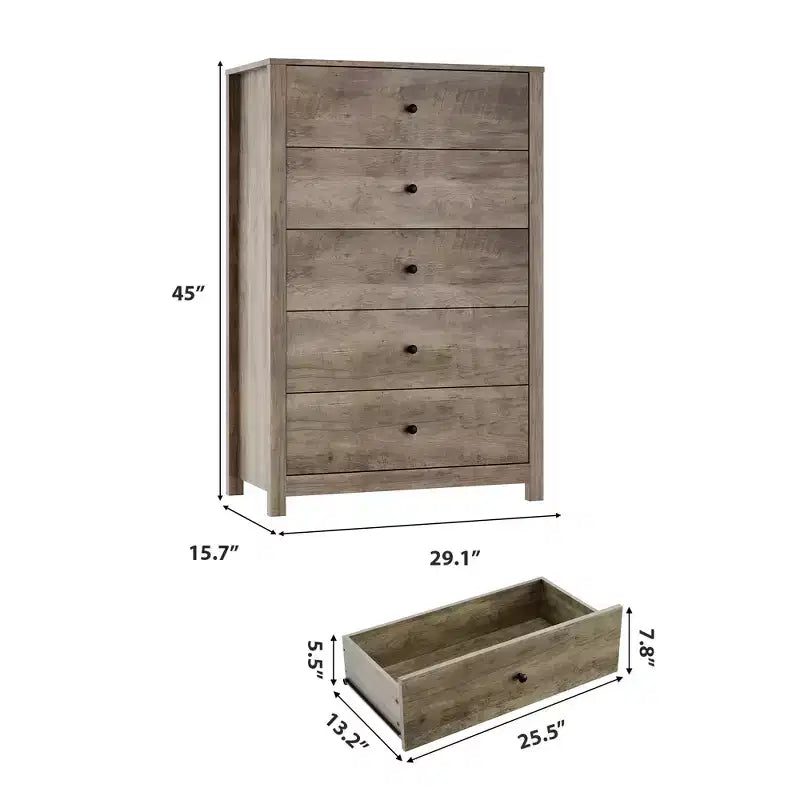 Comò a 5 cassetti – Stile moderno, giallo mandorla / nero / avorio chiaro / bianco, montaggio per 1 persona