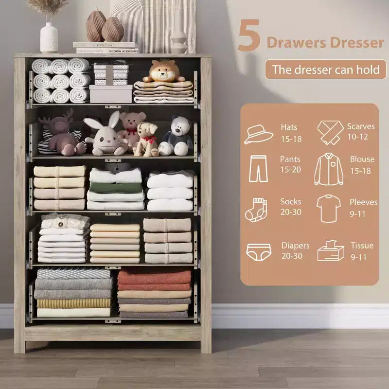 Comò a 5 cassetti – Stile moderno, giallo mandorla / nero / avorio chiaro / bianco, montaggio per 1 persona