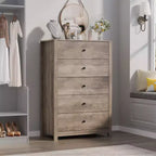 Comò a 5 cassetti – Stile moderno, giallo mandorla / nero / avorio chiaro / bianco, montaggio per 1 persona