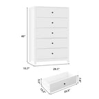 Comò a 5 cassetti – Stile moderno, giallo mandorla / nero / avorio chiaro / bianco, montaggio per 1 persona