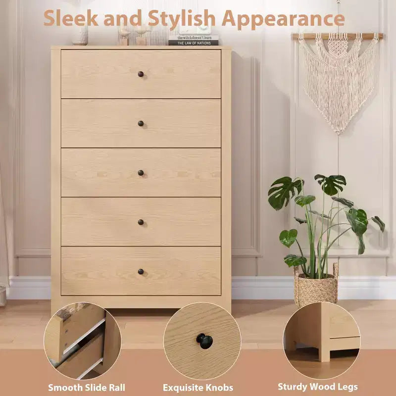 Comò a 5 cassetti – Stile moderno, giallo mandorla / nero / avorio chiaro / bianco, montaggio per 1 persona