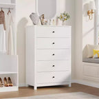 Comò a 5 cassetti – Stile moderno, giallo mandorla / nero / avorio chiaro / bianco, montaggio per 1 persona