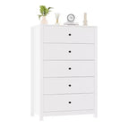 Comò a 5 cassetti – Stile moderno, giallo mandorla / nero / avorio chiaro / bianco, montaggio per 1 persona