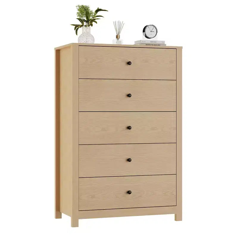 Comò a 5 cassetti – Stile moderno, giallo mandorla / nero / avorio chiaro / bianco, montaggio per 1 persona
