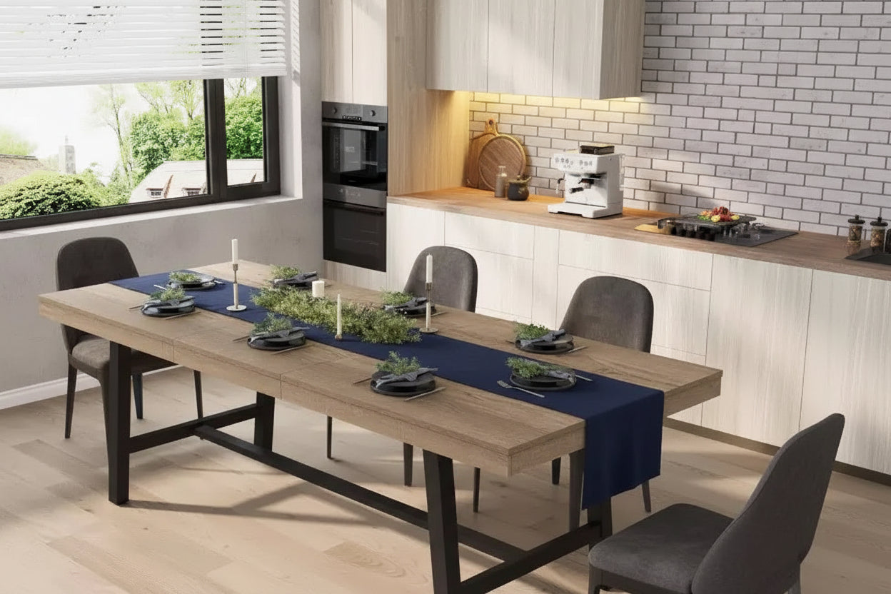 63-83 Extendable Dining Table, Industrial Rectangular Dining Room Table for 6-8 People, Expandable Kitchen Table with Heavy Duty Metal Frame