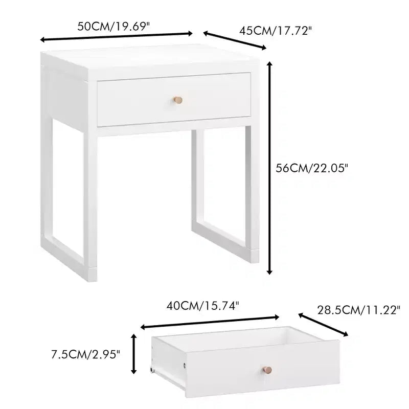 Comodino Rettangolare Bianco, Singolo
