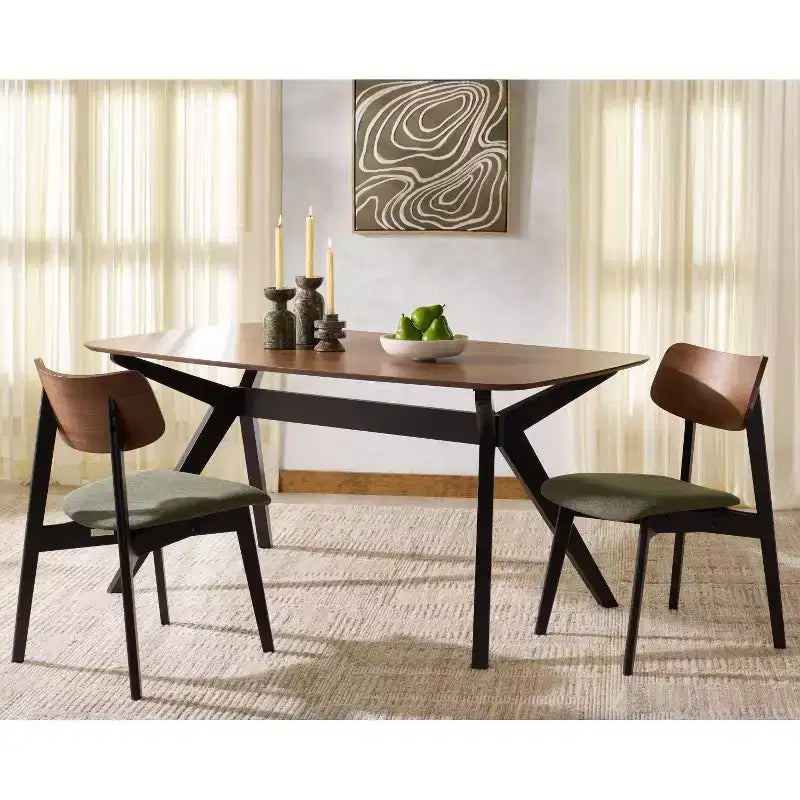 Set di 2 sedie da pranzo in legno, telaio in legno massello, sedile imbottito, stile mid-century