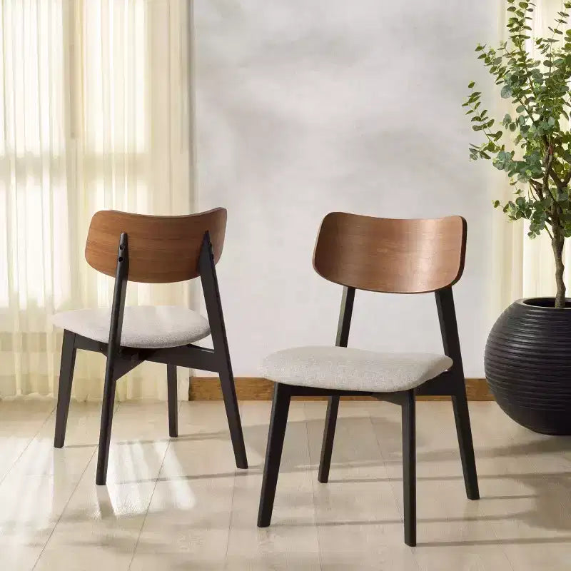 Set di 2 sedie da pranzo in legno, telaio in legno massello, sedile imbottito, stile mid-century
