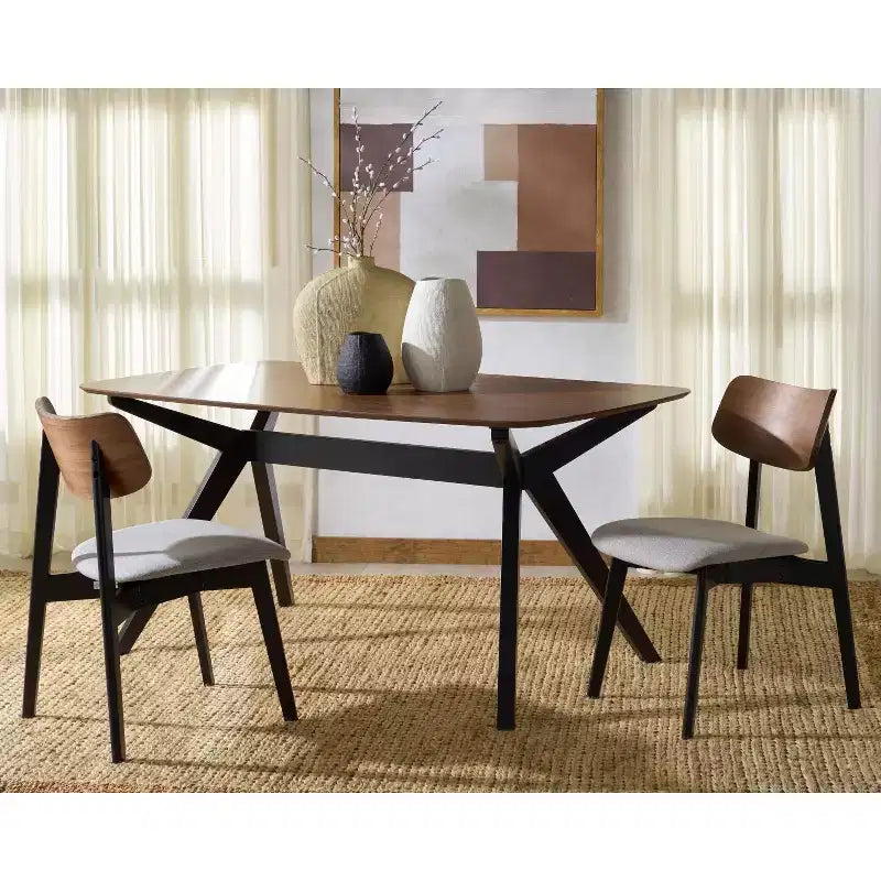 Set di 2 sedie da pranzo in legno, telaio in legno massello, sedile imbottito, stile mid-century