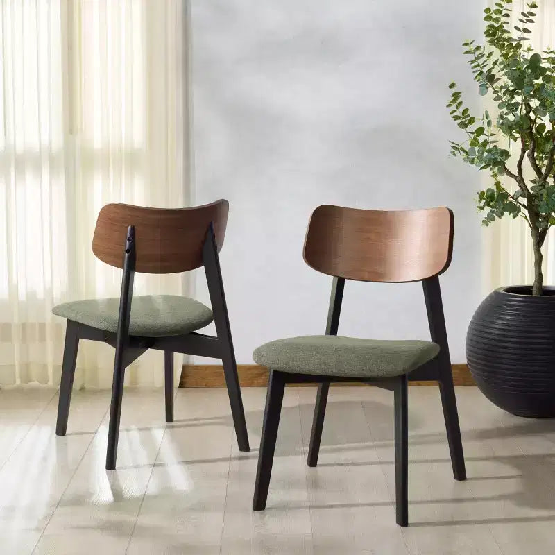 Set di 2 sedie da pranzo in legno, telaio in legno massello, sedile imbottito, stile mid-century