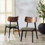 Set di 2 sedie da pranzo in legno, telaio in legno massello, sedile imbottito, stile mid-century