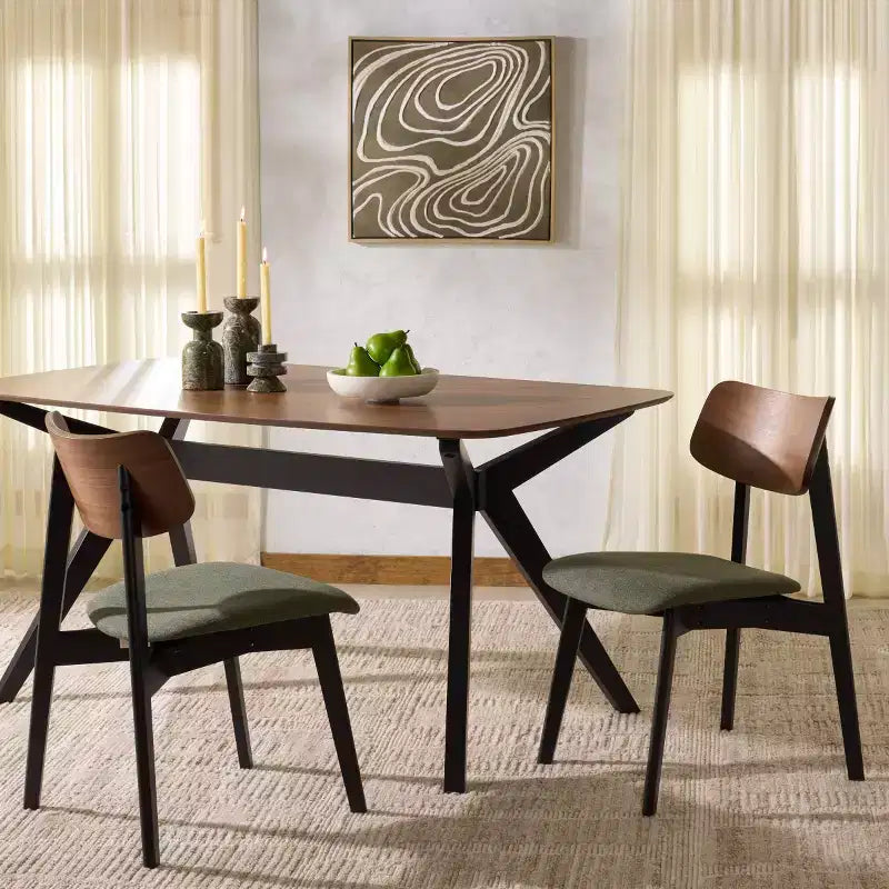 Set di 2 sedie da pranzo in legno, telaio in legno massello, sedile imbottito, stile mid-century