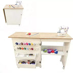 Tavolo da cucito pieghevole con contenitore naturale/naturale+bianco/bianco, 1 persona