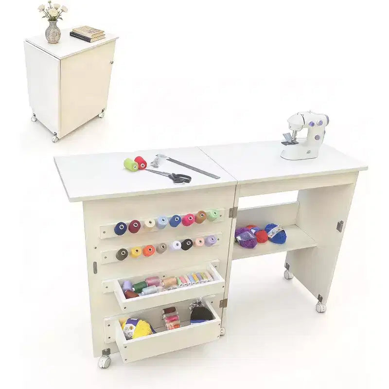 Tavolo da cucito pieghevole con contenitore naturale/naturale+bianco/bianco, 1 persona