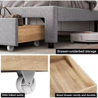 Letto matrimoniale king size imbottito grigio con testiera contenitore e cassetti, 1 persona