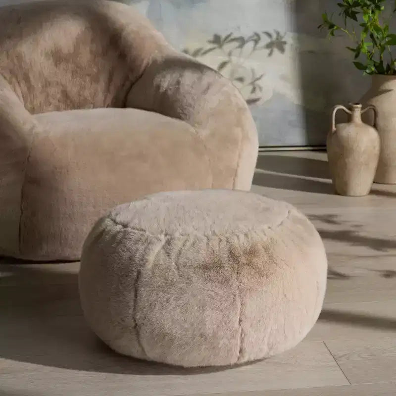 Pouf rotondo Gracelina crema - Capacità 125 kg, 100% poliestere, Prodotto negli USA