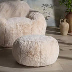 Pouf rotondo Gracelina crema - Capacità 125 kg, 100% poliestere, Prodotto negli USA