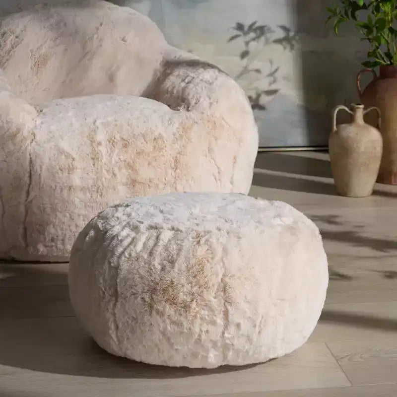 Pouf rotondo Gracelina crema - Capacità 125 kg, 100% poliestere, Prodotto negli USA