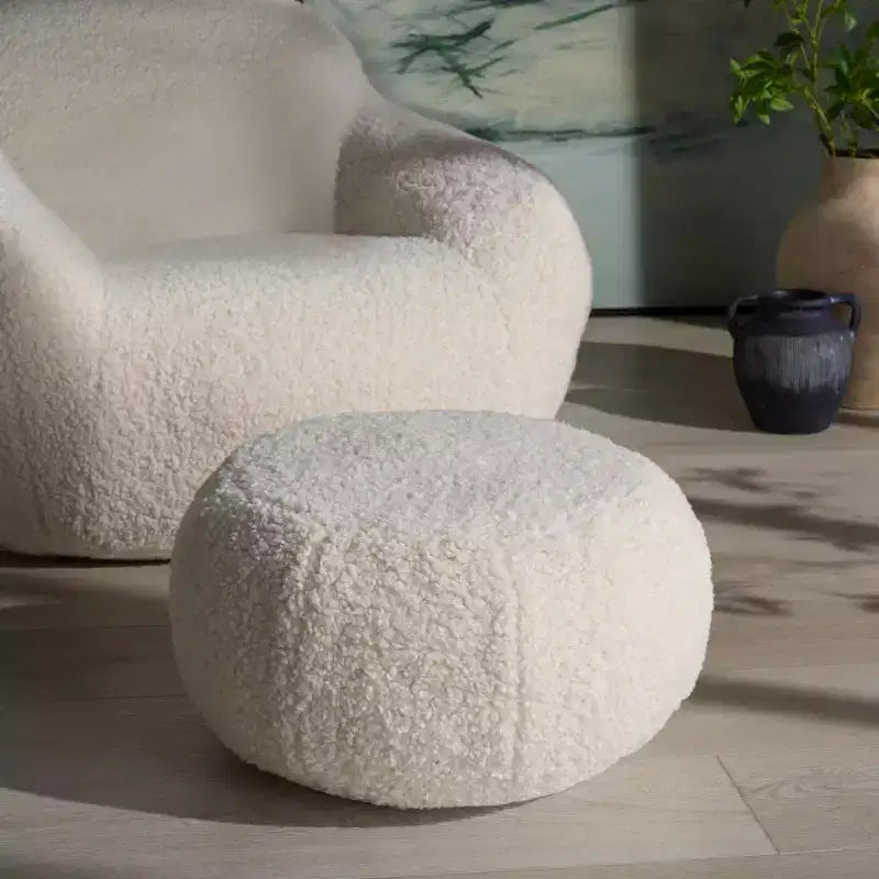 Pouf rotondo Gracelina crema - Capacità 125 kg, 100% poliestere, Prodotto negli USA
