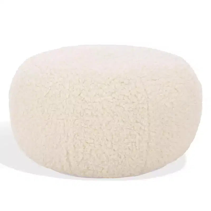 Pouf rotondo Gracelina crema - Capacità 125 kg, 100% poliestere, Prodotto negli USA