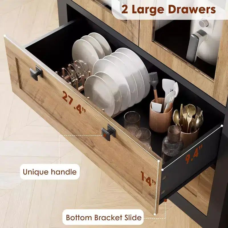 Dispensa da Cucina Autoportante da 183 cm, Stile Moderno Fattoria, Beige/Nero/Noce/Bianco