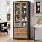 Dispensa da Cucina Autoportante da 183 cm, Stile Moderno Fattoria, Beige/Nero/Noce/Bianco