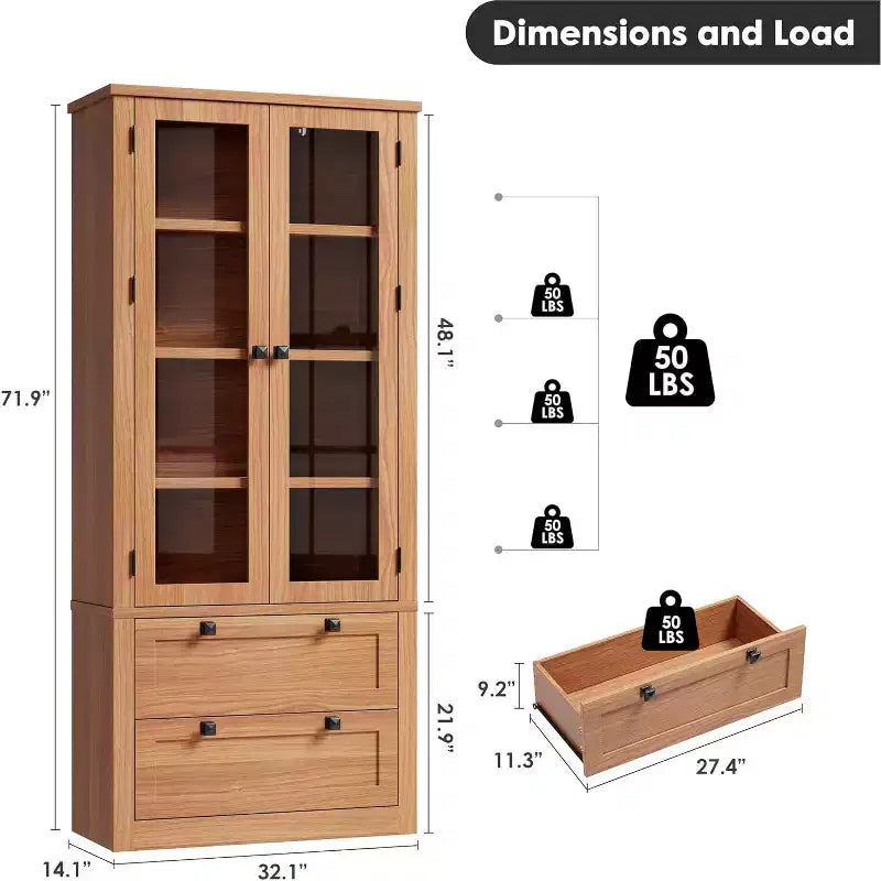 Dispensa da Cucina Autoportante da 183 cm, Stile Moderno Fattoria, Beige/Nero/Noce/Bianco