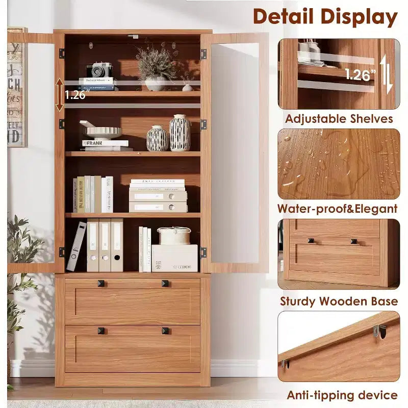 Dispensa da Cucina Autoportante da 183 cm, Stile Moderno Fattoria, Beige/Nero/Noce/Bianco