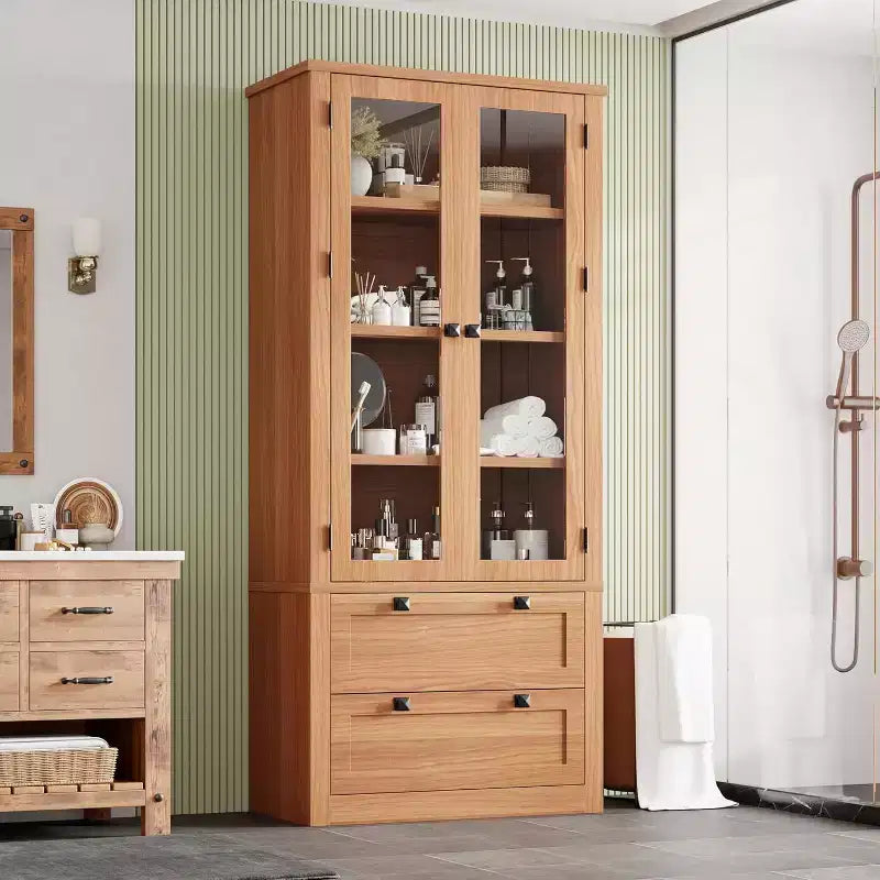 Dispensa da Cucina Autoportante da 183 cm, Stile Moderno Fattoria, Beige/Nero/Noce/Bianco