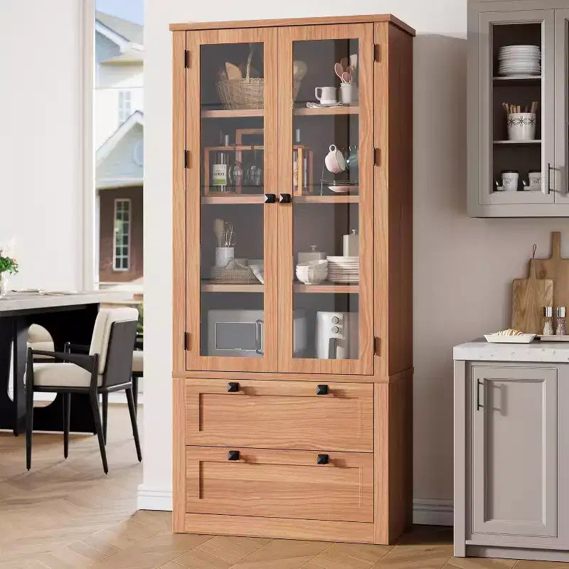 Dispensa da Cucina Autoportante da 183 cm, Stile Moderno Fattoria, Beige/Nero/Noce/Bianco