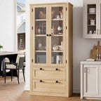 Dispensa da Cucina Autoportante da 183 cm, Stile Moderno Fattoria, Beige/Nero/Noce/Bianco