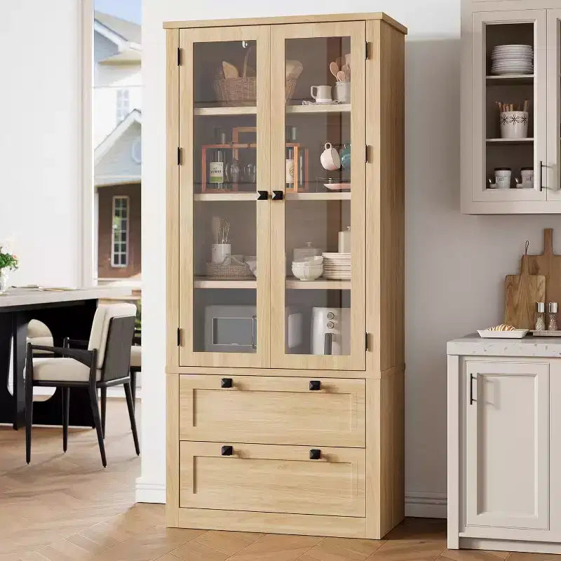 Dispensa da Cucina Autoportante da 183 cm, Stile Moderno Fattoria, Beige/Nero/Noce/Bianco
