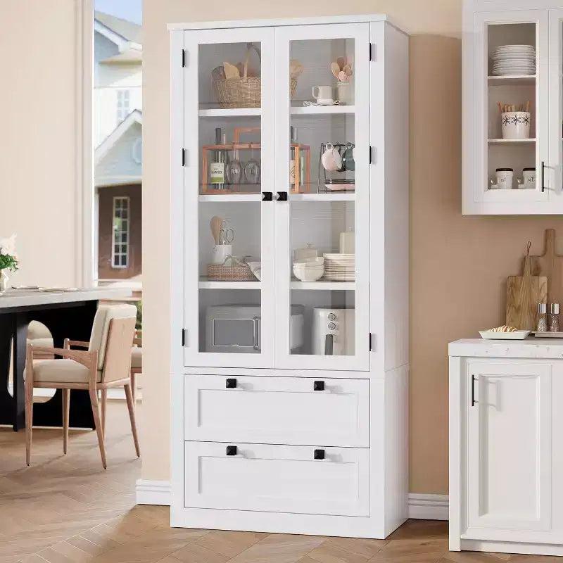 Dispensa da Cucina Autoportante da 183 cm, Stile Moderno Fattoria, Beige/Nero/Noce/Bianco