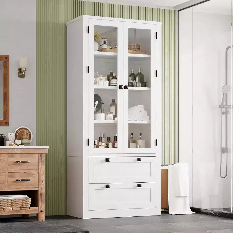 Dispensa da Cucina Autoportante da 183 cm, Stile Moderno Fattoria, Beige/Nero/Noce/Bianco