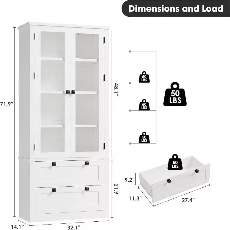 Dispensa da Cucina Autoportante da 183 cm, Stile Moderno Fattoria, Beige/Nero/Noce/Bianco