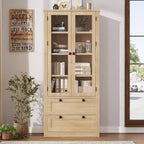 Dispensa da Cucina Autoportante da 183 cm, Stile Moderno Fattoria, Beige/Nero/Noce/Bianco