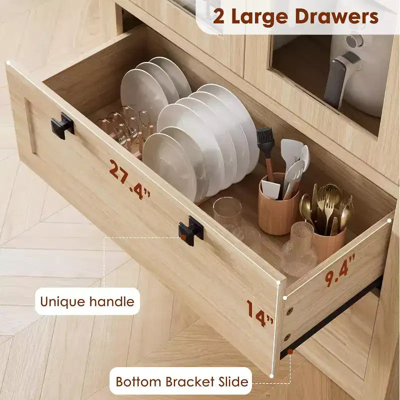 Dispensa da Cucina Autoportante da 183 cm, Stile Moderno Fattoria, Beige/Nero/Noce/Bianco