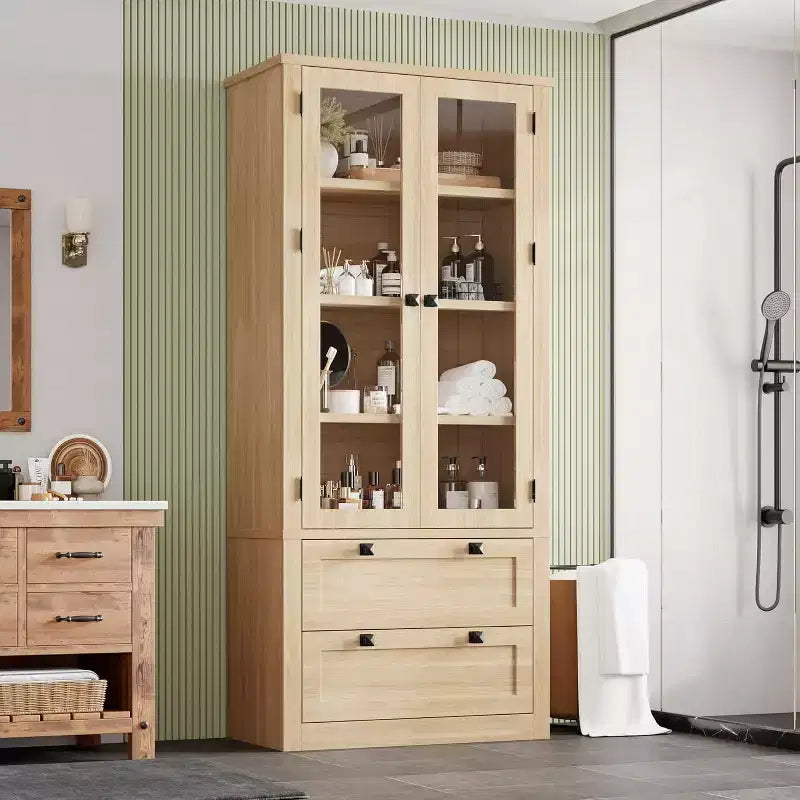 Dispensa da Cucina Autoportante da 183 cm, Stile Moderno Fattoria, Beige/Nero/Noce/Bianco
