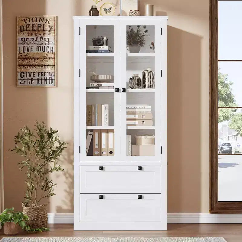 Dispensa da Cucina Autoportante da 183 cm, Stile Moderno Fattoria, Beige/Nero/Noce/Bianco