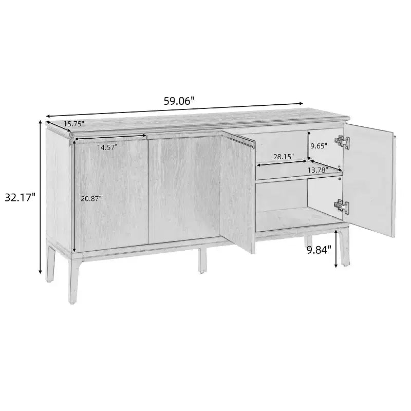 Credenza moderna a 4 ante da 59", finitura effetto legno, capienza fino a 4
