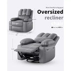 Poltrona reclinabile manuale in similpelle beige/grigia/kaki, monoposto con supporto lombare e braccioli