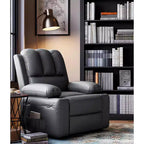 Poltrona reclinabile manuale in similpelle beige/grigia/kaki, monoposto con supporto lombare e braccioli