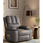 Poltrona reclinabile manuale in similpelle beige/grigia/kaki, monoposto con supporto lombare e braccioli